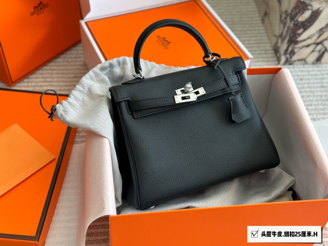 Hermes Kelly 25 Black Togo Leather Handbag with Gold Hardware 1 Hermes Kelly 25 Black Togo Leather Handbag with Gold Hardware
