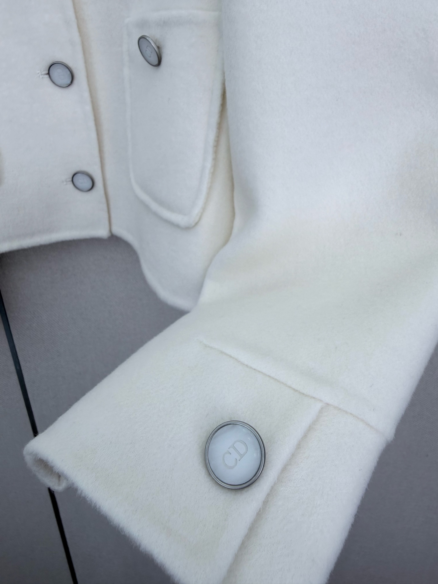 Dior White Bow Decor Lapel Short Wool Coat