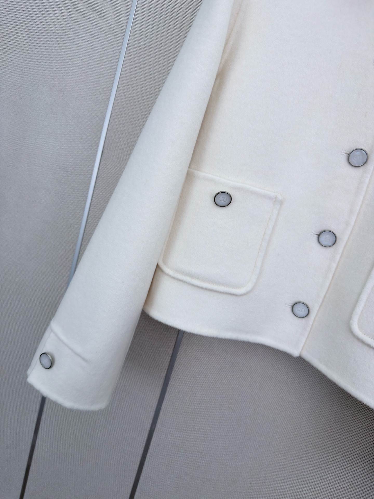 Dior White Bow Decor Lapel Short Wool Coat