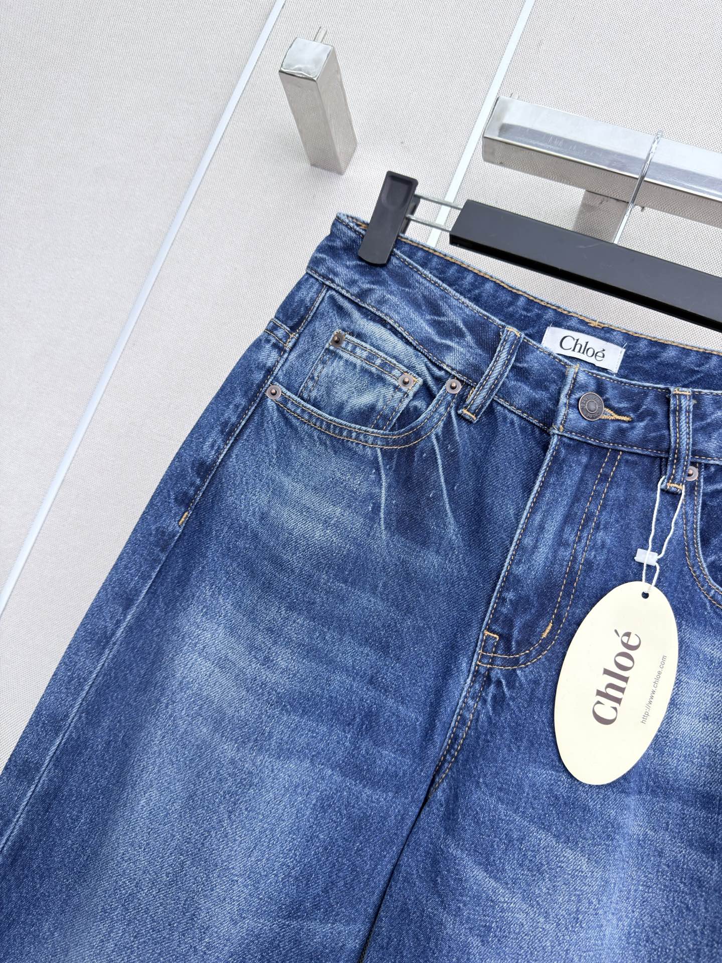 샤넬 데님 스트레이트 레그 여성 바지 상세 이미지 4