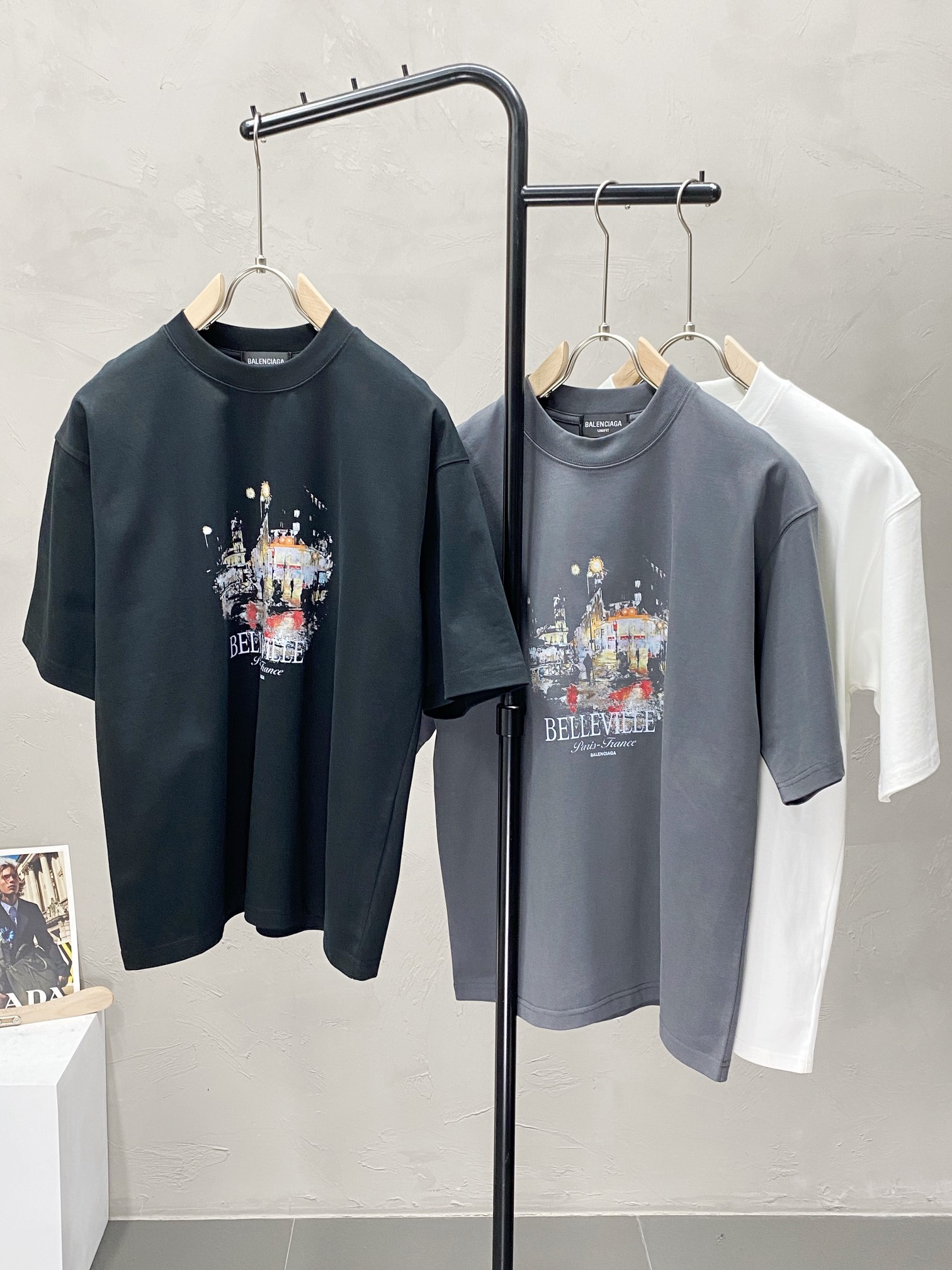 Balenciaga Men's Casual Short Sleeve T-Shirt with Belleville Graphic