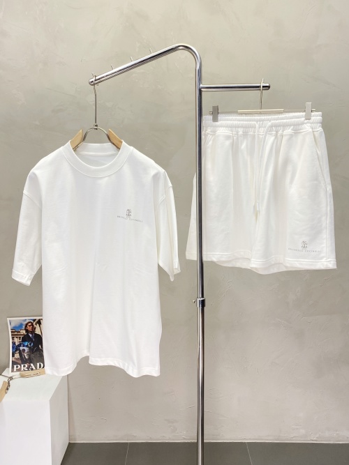 Brunello Cucinelli Men's White Knit T-Shirt and Shorts Set - Casual Summer Outfit 1 Brunello Cucinelli Men's White Knit T-Shirt and Shorts Set - Casual Summer Outfit