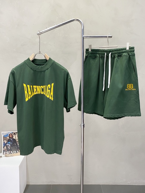 Balenciaga Men's Green Cotton Jersey T-Shirt and Shorts Set - Casual Wear 1 Balenciaga Men's Green Cotton Jersey T-Shirt and Shorts Set - Casual Wear