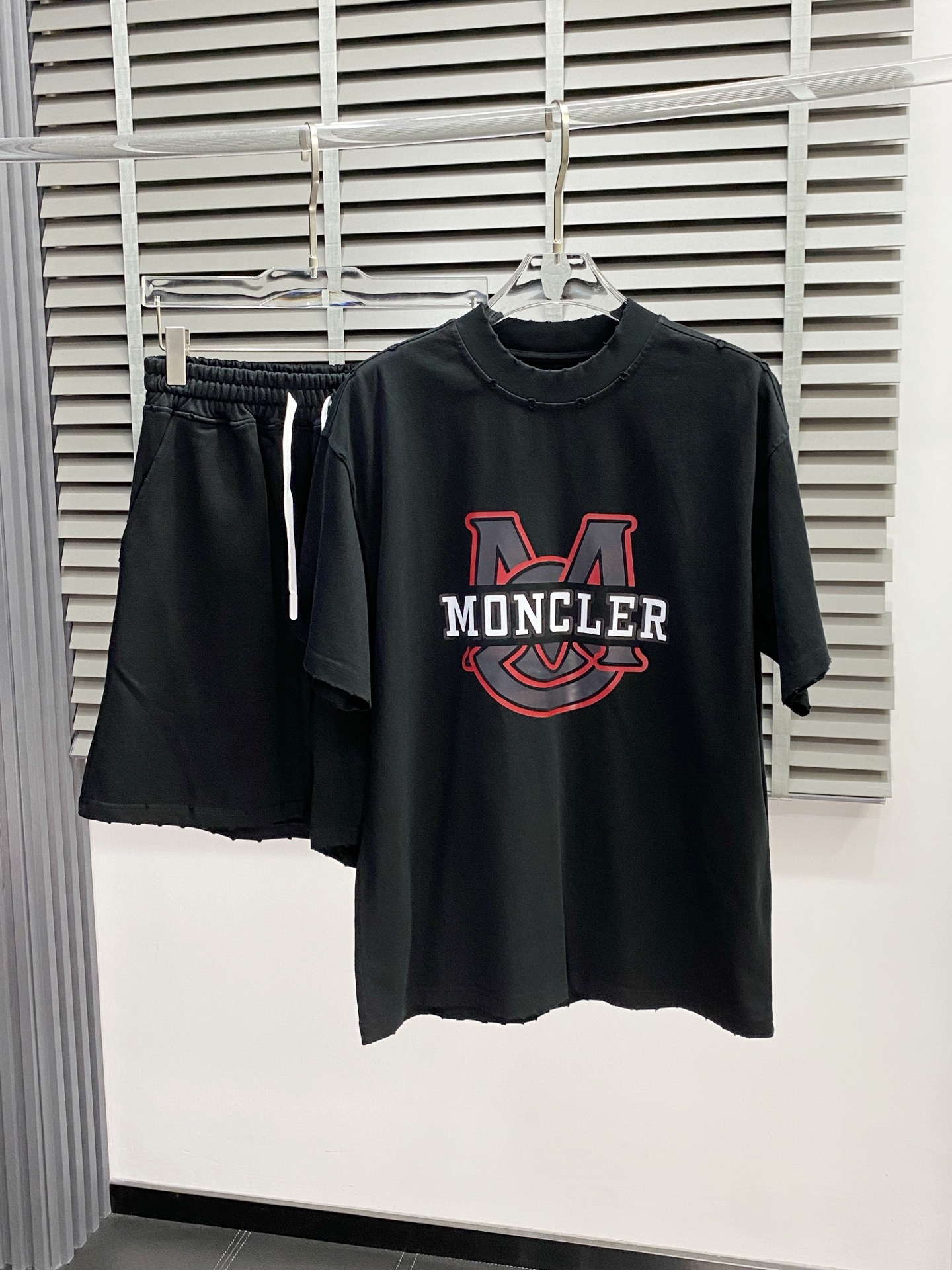 Moncler Men's Black Logo T-Shirt and Shorts Set - Premium Quality, Sizes M-3XL