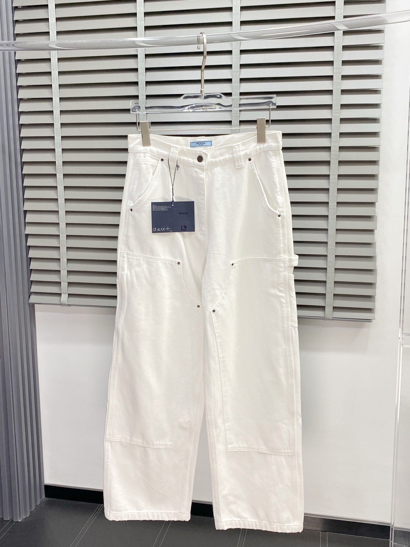 Prada Women's White Wide Leg Denim Jeans High-End Quality & Comfortable