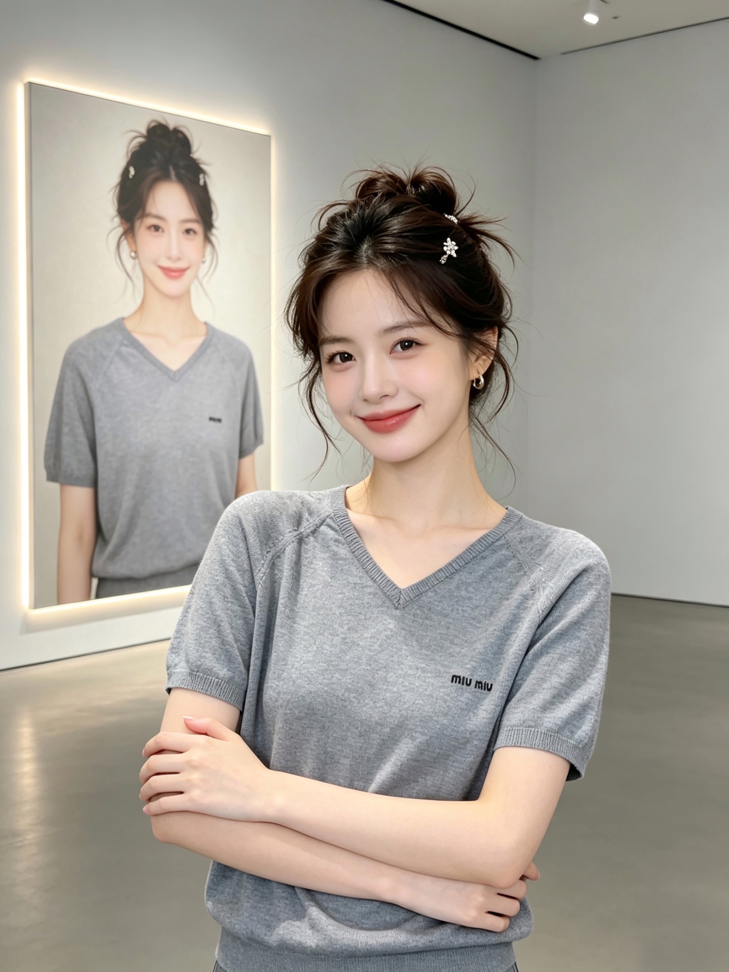 。👚Miumiu谬谬💥女款👚V领短袖🧍🏼‍♀️砸锅卖铁都要上的新款新款原单女士休闲V领插肩短袖 高端定制