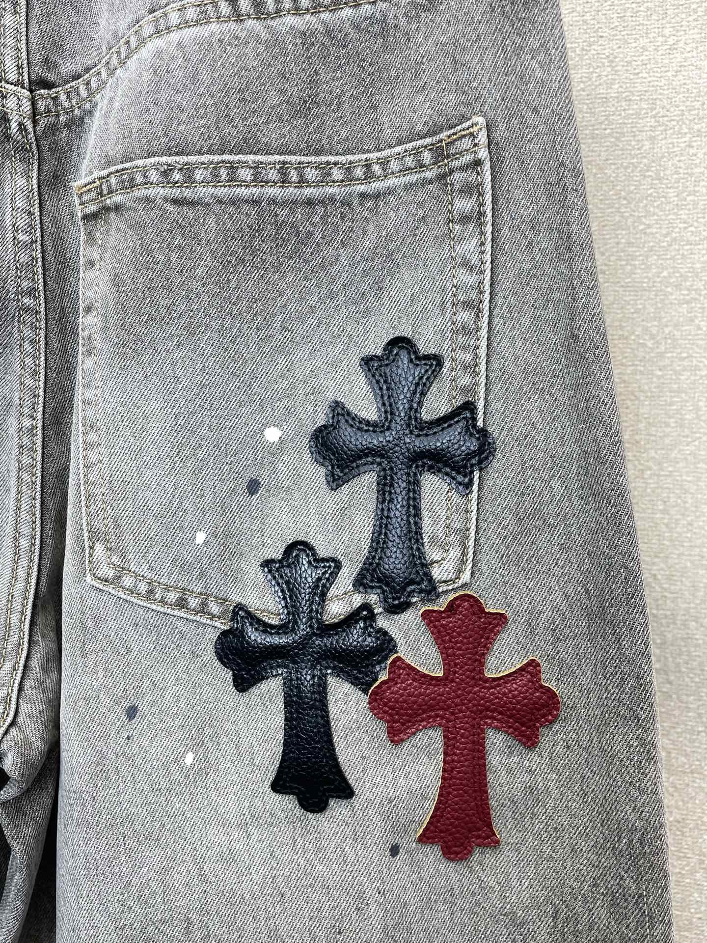 。Chrome hearts克罗心💥独家专供新款休闲阔腿牛仔裤👖高端版本 专柜定制面料 透气舒适度高，细