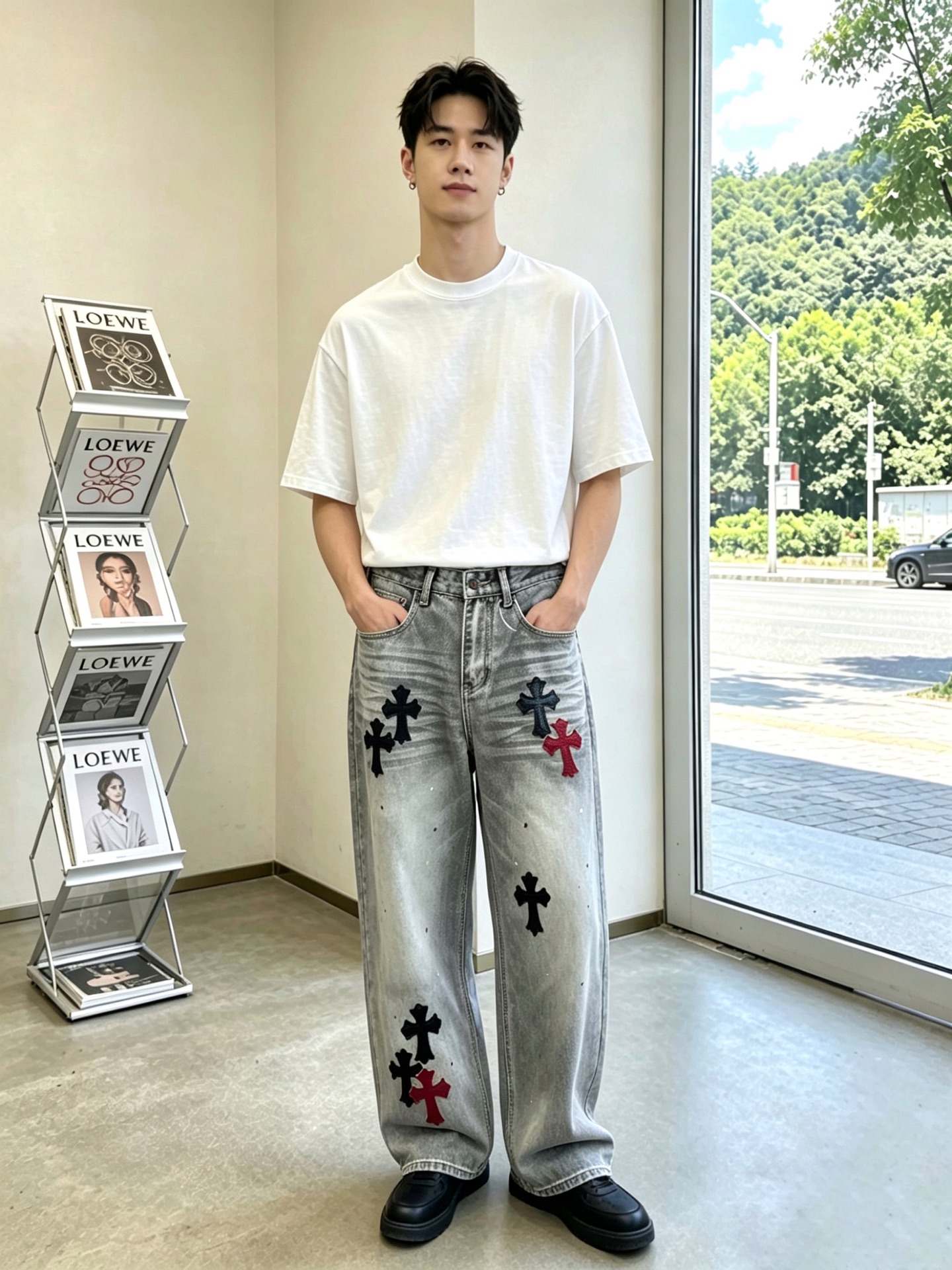 。Chrome hearts克罗心💥独家专供新款休闲阔腿牛仔裤👖高端版本 专柜定制面料 透气舒适度高，细