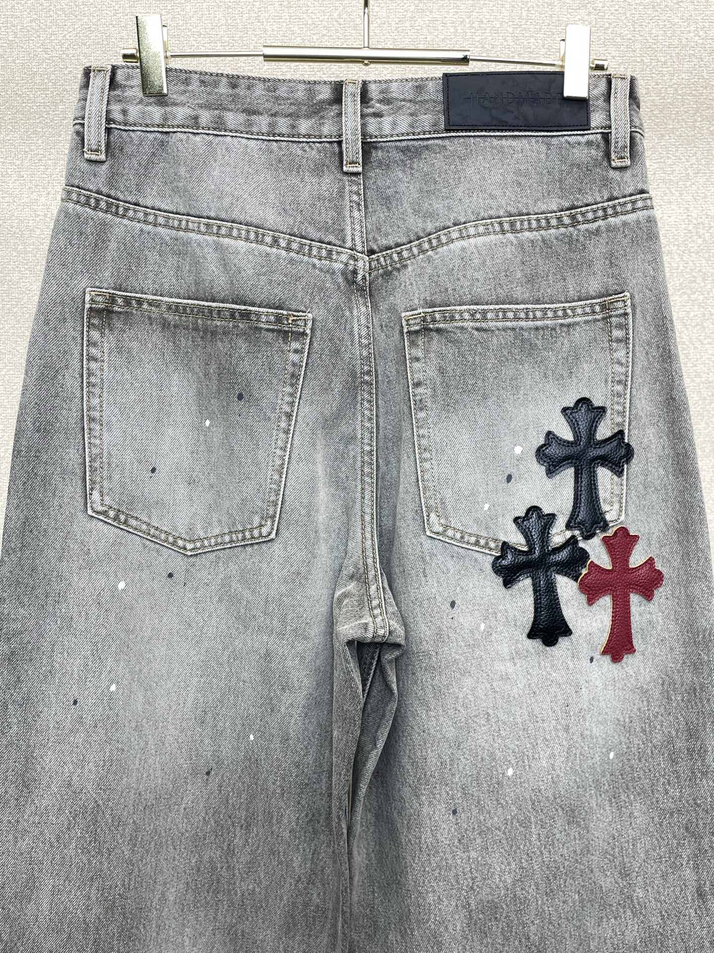 。Chrome hearts克罗心💥独家专供新款休闲阔腿牛仔裤👖高端版本 专柜定制面料 透气舒适度高，细