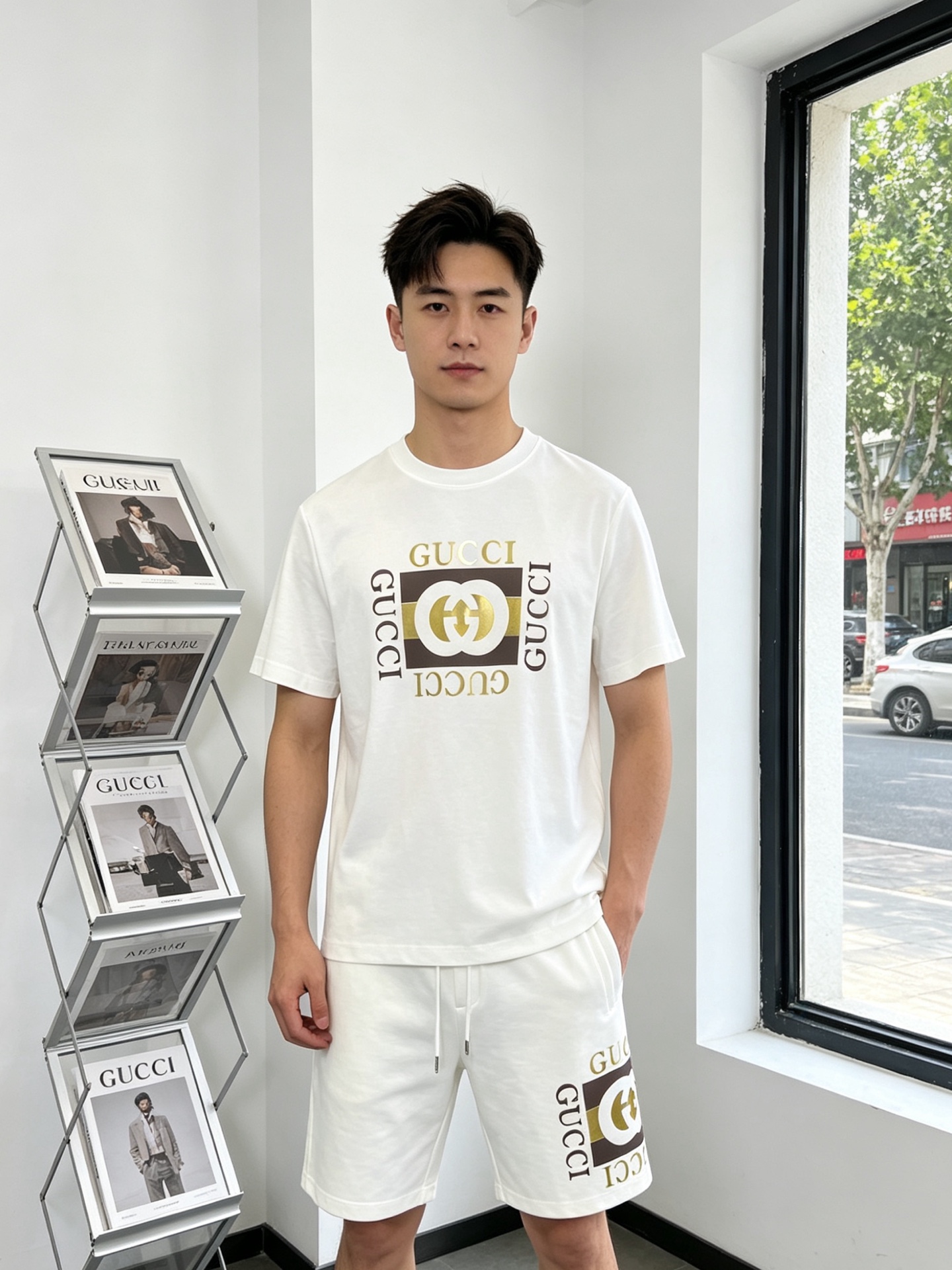 NO:836224,Short-sleeved, shorts. Gucci’s new and same-style suit that everyone must buy at any Gucci counter. It’s breathable, comfortable and casual!  Full of high-end feel!  The details are exquisite and high-end, and the workmanship is impeccable!  The original high-end fabric is very high-end!  The fabric is soft, delicate and comfortable, moisture-absorbent, quick-drying and breathable, neat and stylish. Size M-3XL is the latest model, gucci, gucci, shorts, T-shirt,19860909短袖、短裤.Gucci古驰砸锅卖铁都要上的新款新款专柜同款套装,透气舒适休闲！高级感满满！细节精致高档,做工无可挑剔！原版高端面料很显高级！面料柔软细腻舒适 吸湿速干透气,利落有型.码数M-3XL砸锅卖铁上新款,,gucci,gucci,shorts,T-shirt,,Men's clothing