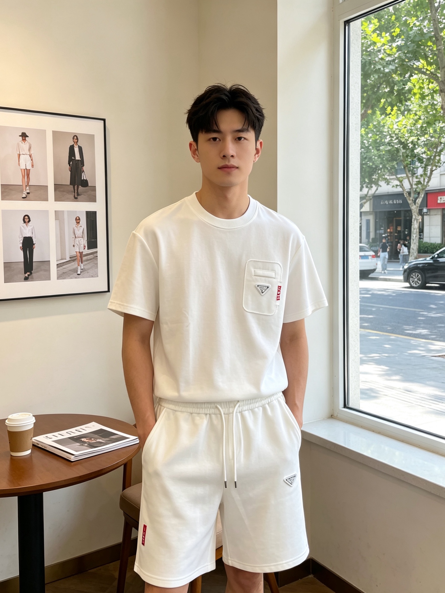 NO:916624,/Set. Prada’s new short-sleeved suit that everyone has to buy at Prada counters. Breathable, comfortable and casual!  Full of high-end feel!  The details are exquisite and high-end, and the workmanship is impeccable!  The original high-end fabric is very high-end!  The fabric is soft, delicate and comfortable, moisture-absorbent, quick-drying and breathable, neat and stylish. Size M-3XL (wide version), prada, prada, T-shirt,19860909/套.Prada普拉达砸锅卖铁都要上的新款新款专柜同款短袖套装 透气舒适休闲！高级感满满！细节精致高档,做工无可挑剔！原版高端面料很显高级！面料柔软细腻舒适 吸湿速干透气,利落有型.码数M-3XL（阔版）,,prada,prada,T-shirt,,Men's clothing