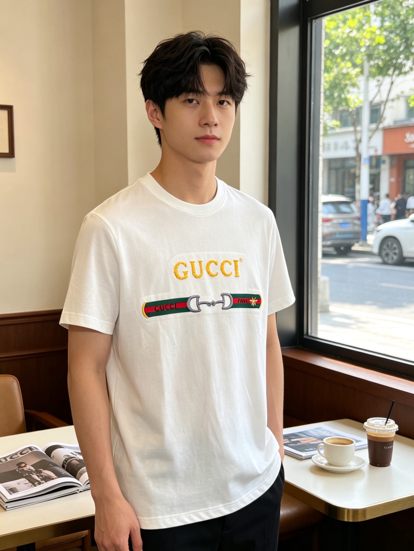 NO:842977,.Gucci Gucci exclusively supplies new original men's casual short sleeves. High-end customization. High-end version. Fashionable and versatile imported fabrics. Super soft and delicate feel. Skin-friendly and comfortable to wear. High-end boutique. The upper body is exquisitely made by the factory. A must-have item for men. Complete with three labels. Size 48-56, gucci, gucci, T-shirt,19860909.Gucci古驰独家专供新款原单男士休闲短袖 高端定制 高端版本 时尚百搭爆款进口面料 手感超柔软细腻 穿着亲肤舒适 高端精品 代工厂精细做上身非常赞 男士必备单品 三标齐全 码数48-56,,gucci,gucci,T-shirt,,Men's clothing