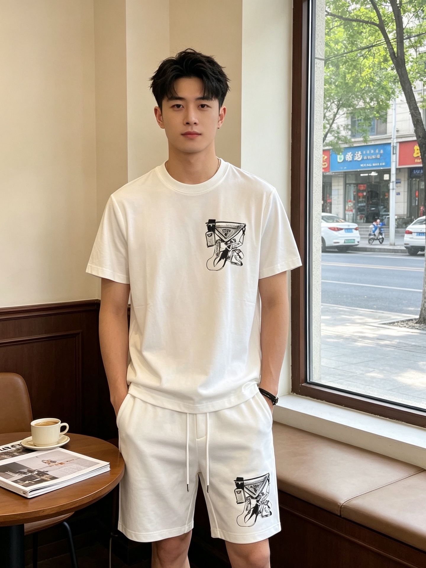 NO:847539,Short-sleeved, shorts. Prada's new and new counter suits are the same style that everyone must buy. They are breathable, comfortable and casual!  Full of high-end feel!  The details are exquisite and high-end, and the workmanship is impeccable!  The original high-end fabric is very high-end!  The fabric is soft, delicate and comfortable, moisture-absorbent, quick-drying and breathable, neat and stylish. Size M-3XL is the latest model, prada, prada, shorts, T-shirt,19860909短袖、短裤.Prada普拉达砸锅卖铁都要上的新款新款专柜同款套装,透气舒适休闲！高级感满满！细节精致高档,做工无可挑剔！原版高端面料很显高级！面料柔软细腻舒适 吸湿速干透气,利落有型.码数M-3XL砸锅卖铁上新款,,prada,prada,shorts,T-shirt,,Men's clothing
