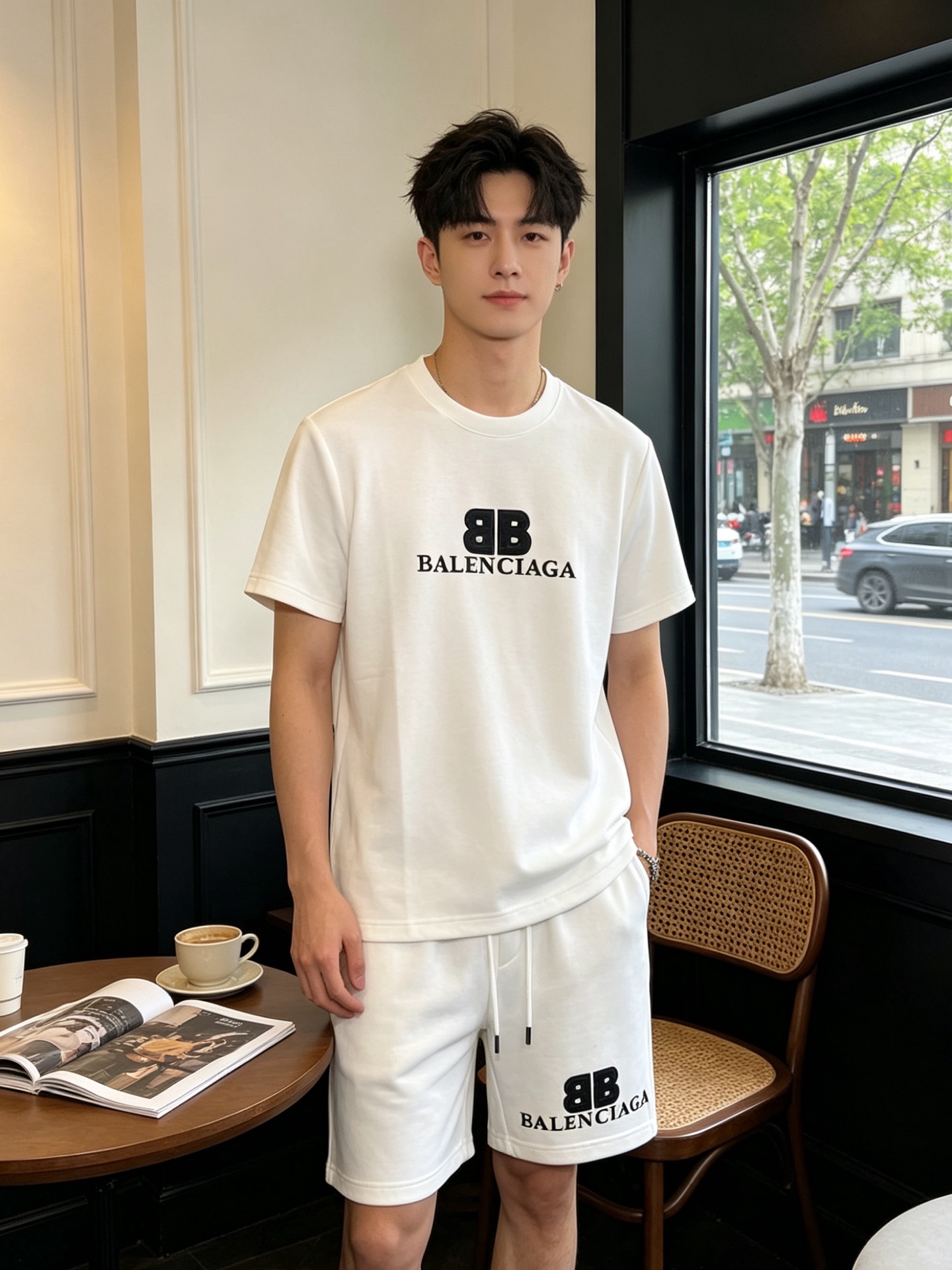 NO:842933,Short-sleeved and short-short P.Balenciaga exclusive new counter suits of the same style, breathable, comfortable and casual!  Full of high-end feel!  The details are exquisite and high-end, and the workmanship is impeccable!  The original high-end fabric is very high-end!  The fabric is soft, delicate and comfortable, moisture-absorbent, quick-drying and breathable, neat and stylish. Size M-3XL,,balenciaga,balenciaga,shorts,T-shirt,19860909短袖、短裤P.Balenciaga巴黎世家独家专供新款专柜同款套装,透气舒适休闲！高级感满满！细节精致高档,做工无可挑剔！原版高端面料很显高级！面料柔软细腻舒适 吸湿速干透气,利落有型.码数M-3XL,,balenciaga,balenciaga,shorts,T-shirt,,Men's clothing