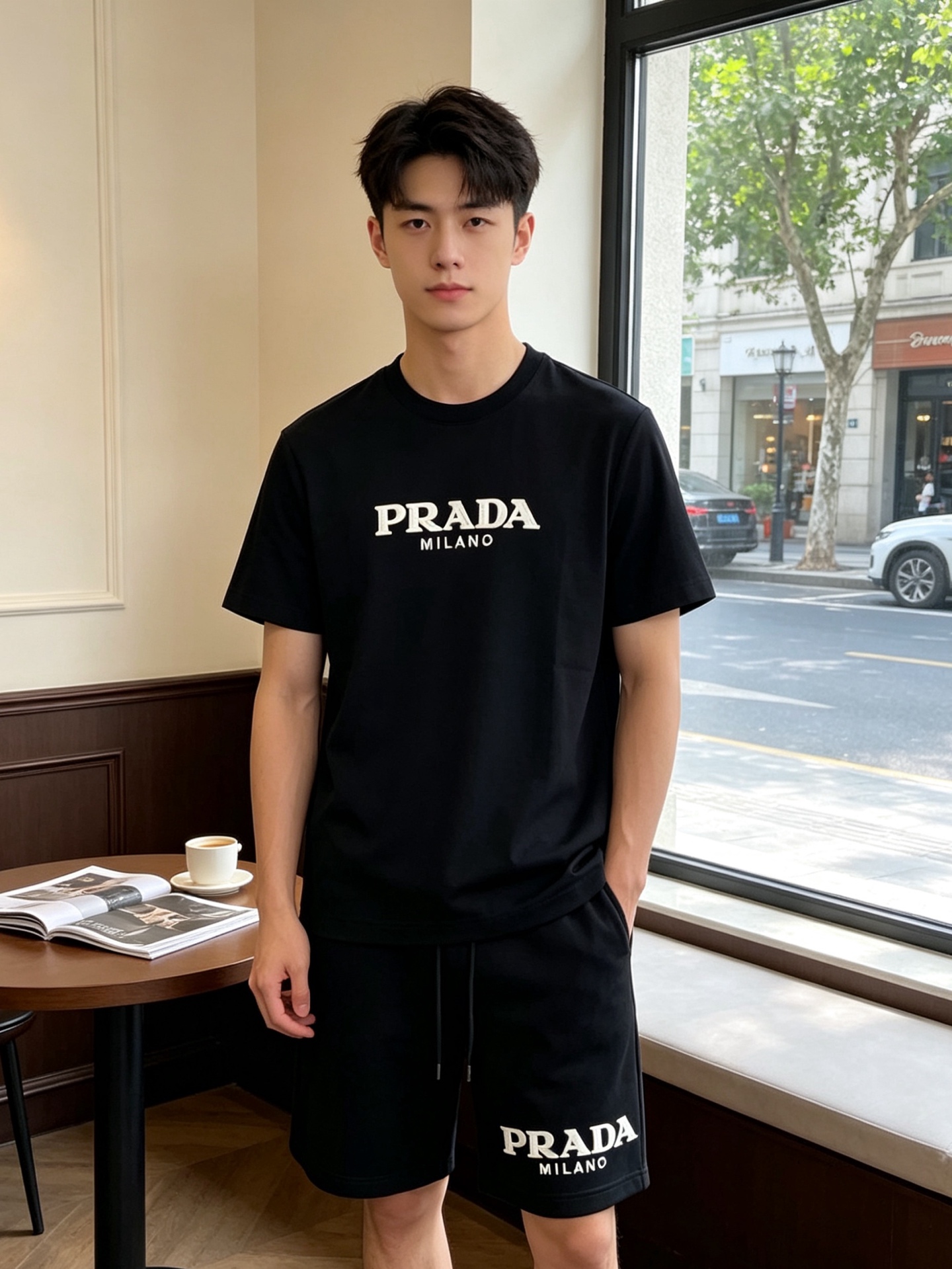NO:847542,Short-sleeved and short-sleeved P.Prada is a must-have new style counter suit, breathable, comfortable and casual!  Full of high-end feel!  The details are exquisite and high-end, and the workmanship is impeccable!  The original high-end fabric is very high-end!  The fabric is soft, delicate and comfortable, moisture-absorbent, quick-drying and breathable, neat and stylish. Size M-3XL is the latest model, prada, prada, shorts, T-shirt,19860909短袖、短裤P.Prada普拉达砸锅卖铁都要上的新款新款专柜同款套装,透气舒适休闲！高级感满满！细节精致高档,做工无可挑剔！原版高端面料很显高级！面料柔软细腻舒适 吸湿速干透气,利落有型.码数M-3XL砸锅卖铁上新款,,prada,prada,shorts,T-shirt,,Men's clothing
