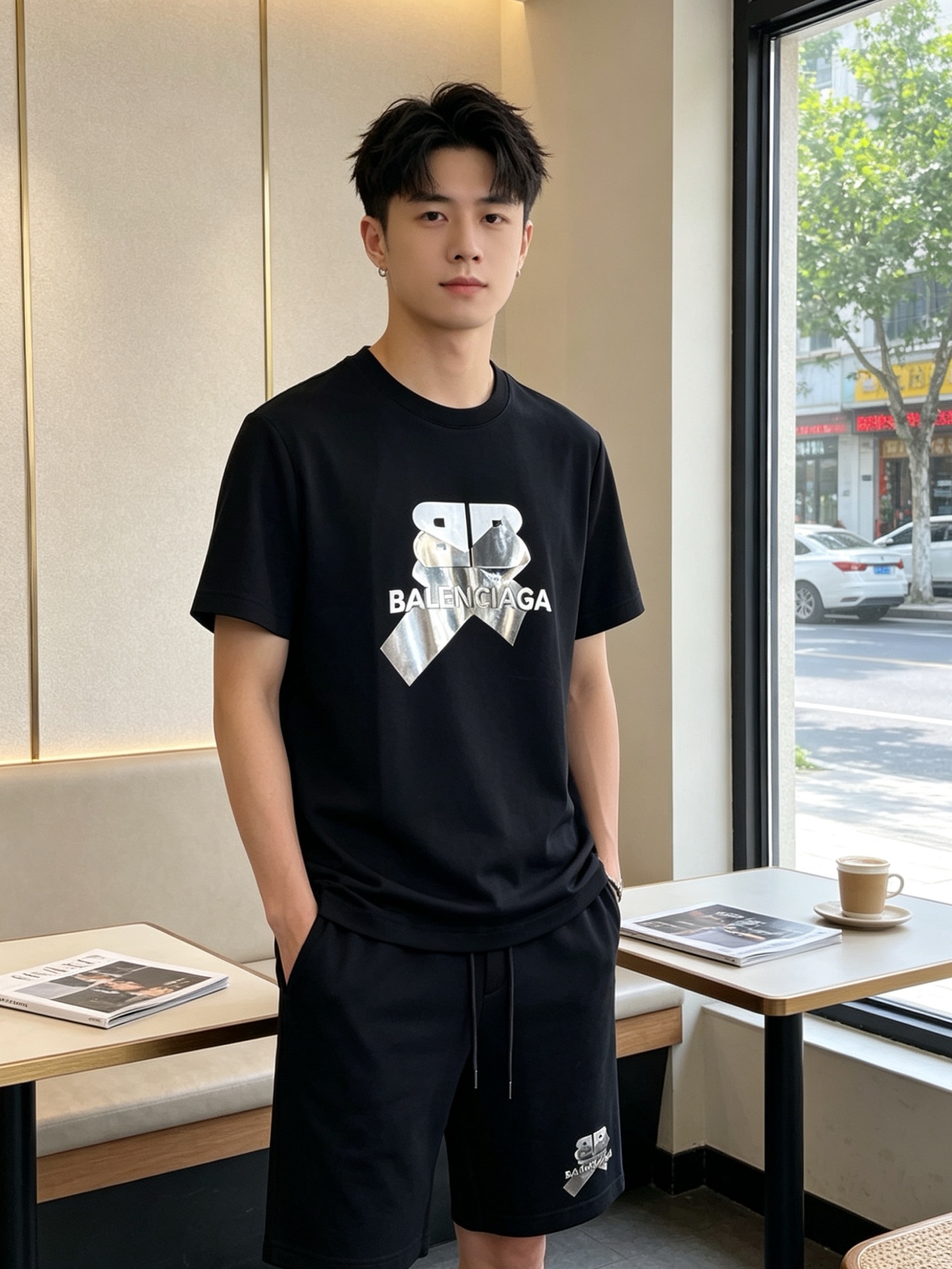 NO:842938,Short sleeves and shorts. Balenciaga exclusively offers the same style suits in new counters, breathable, comfortable and casual!  Full of high-end feel!  The details are exquisite and high-end, and the workmanship is impeccable!  The original high-end fabric is very high-end!  The fabric is soft, delicate and comfortable, moisture-absorbent, quick-drying and breathable, neat and stylish. Size M-3XL,,balenciaga,balenciaga,shorts,T-shirt,19860909短袖、短裤.Balenciaga巴黎世家独家专供新款专柜同款套装,透气舒适休闲！高级感满满！细节精致高档,做工无可挑剔！原版高端面料很显高级！面料柔软细腻舒适 吸湿速干透气,利落有型.码数M-3XL,,balenciaga,balenciaga,shorts,T-shirt,,Men's clothing