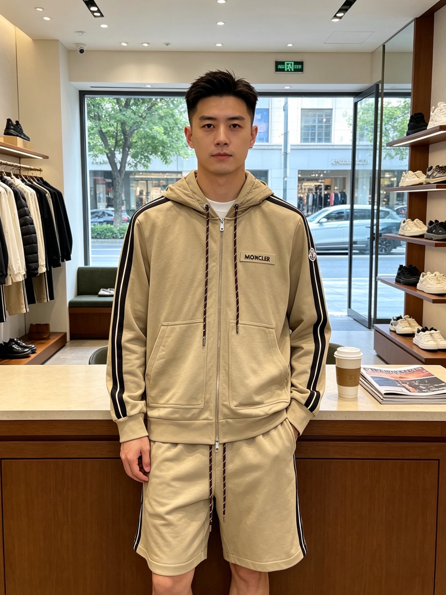 NO:916770,Tops, shorts. Moncler's new and new sports suits are the same style that you must buy at Moncler's counters. The hooded zipper sweatshirt style is designed with logo patches, breathable, comfortable and casual!  Full of high-end feel!  The details are exquisite and high-end, and the workmanship is impeccable!  The original high-end fabric is very high-end!  The fabric is soft, delicate and comfortable, moisture-absorbent, quick-drying and breathable, neat and stylish. Size S-XL, Moncler, hoodie, sweatshirts, shorts, hats,19860909上衣、短裤.Moncler蒙口砸锅卖铁都要上的新款新款专柜同款运动套装,连帽拉链卫衣款式设计加上logo贴饰 透气舒适休闲！高级感满满！细节精致高档,做工无可挑剔！原版高端面料很显高级！面料柔软细腻舒适 吸湿速干透气,利落有型.码数S-XL,,Moncler,hoodie,sweatshirts,shorts,hats,,Men's clothing