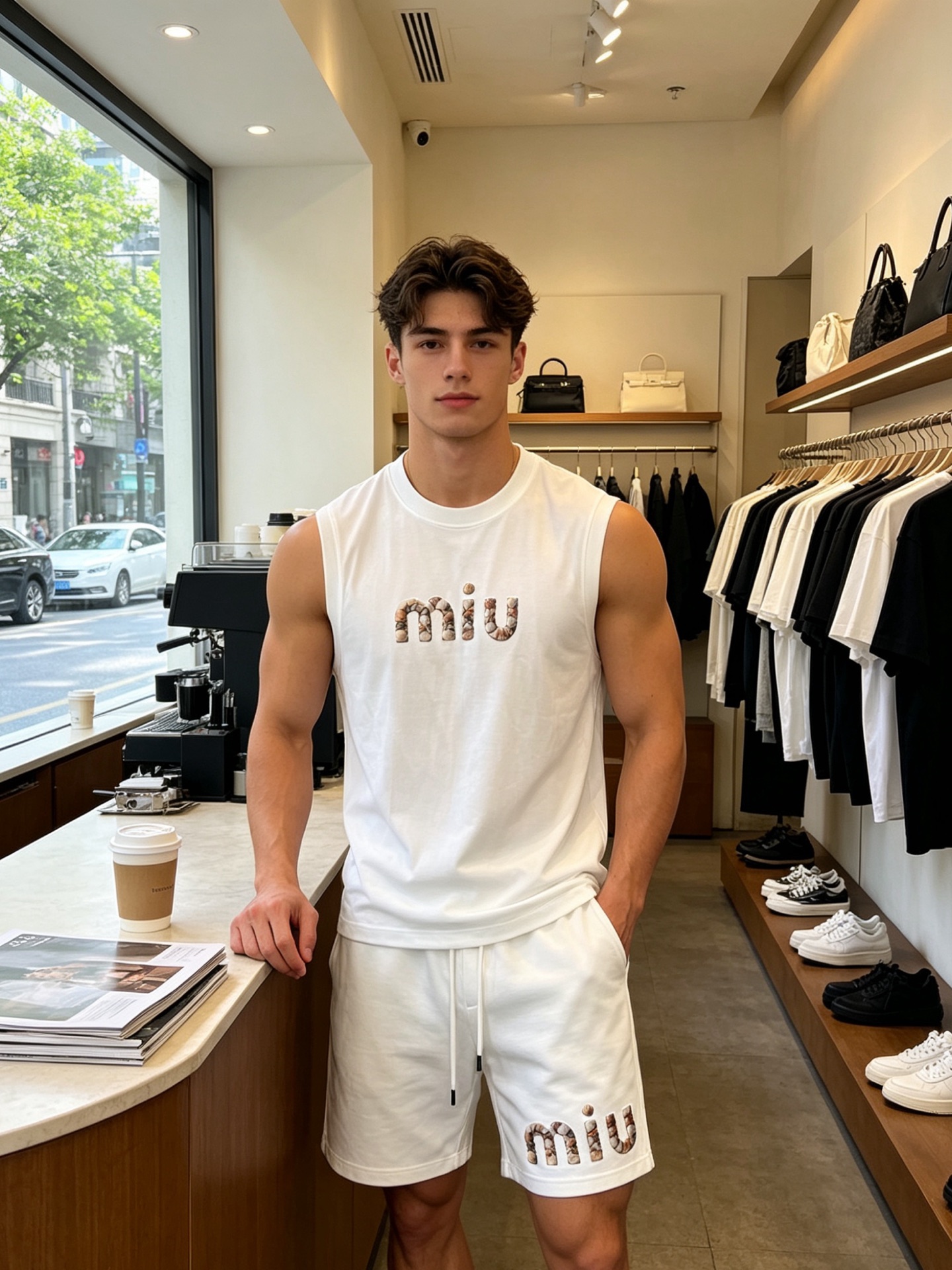 NO:913841,Vest, shorts. MIUMIU's new and new counter-branded suits are the same style that you must buy at any time. They are breathable, comfortable and casual!  Full of high-end feel!  The details are exquisite and high-end, and the workmanship is impeccable!  The original high-end fabric is very high-end!  The fabric is soft, delicate and comfortable, moisture-absorbent, quick-drying and breathable, neat and stylish. Shorts M-3XL, vest S-3XL,,miumiu,shorts,19860909背心、短裤.MIUMIU谬谬砸锅卖铁都要上的新款新款专柜同款套装,透气舒适休闲！高级感满满！细节精致高档,做工无可挑剔！原版高端面料很显高级！面料柔软细腻舒适 吸湿速干透气,利落有型. 短裤M-3XL 背心S-3XL,,miumiu,shorts,,Men's clothing