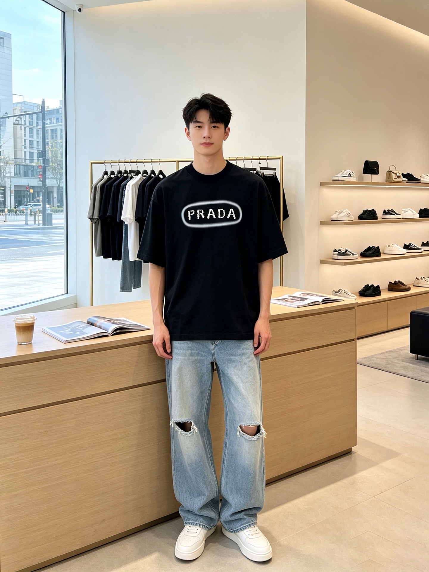 Prada普拉达💥砸锅卖铁都要上的新款新款原单男士休闲春夏短袖 高端定制 高端版本 时尚百搭爆款⚠️⚠️✨✨进口面料 手