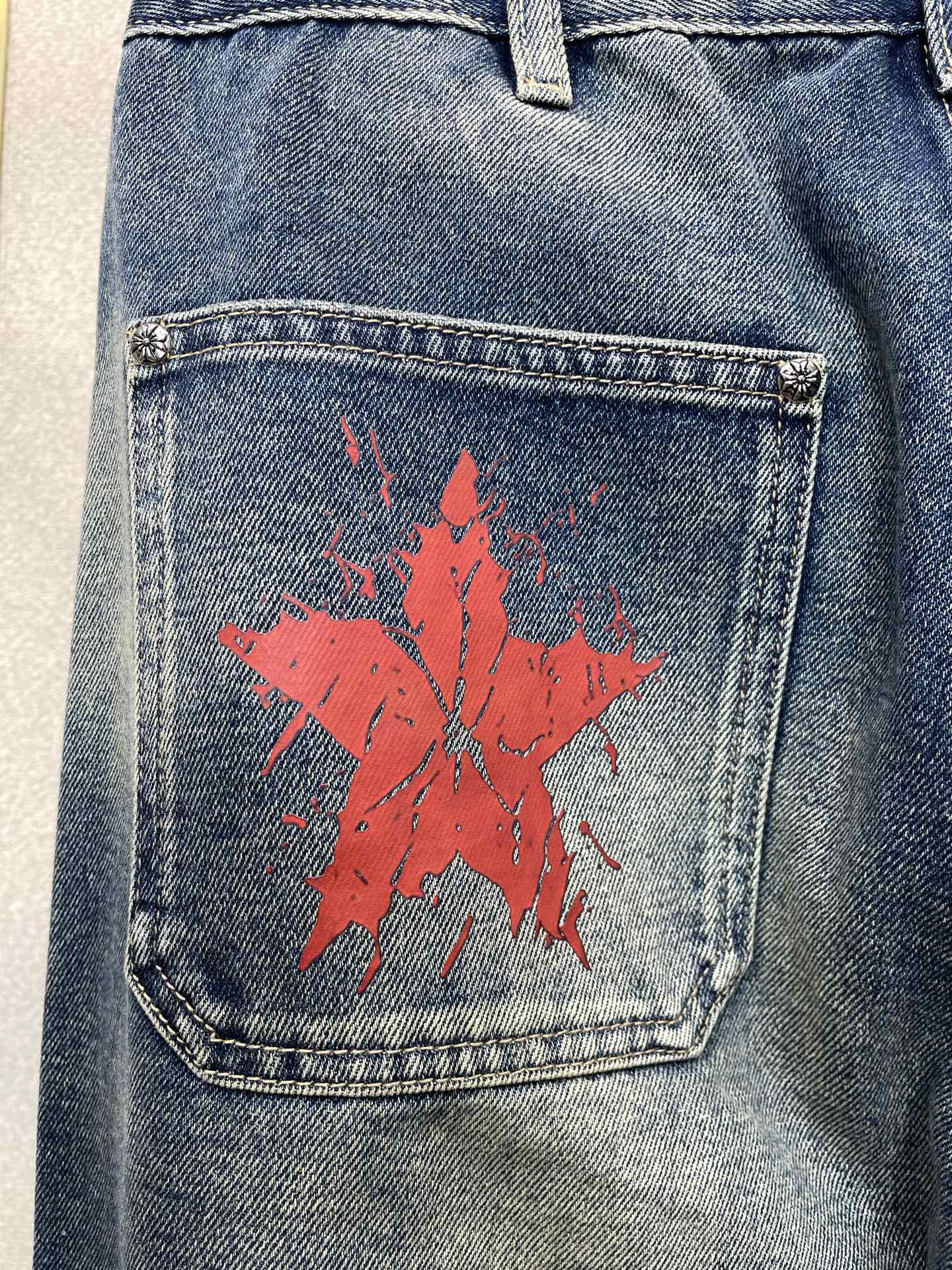 Chrome hearts克罗心💥独家专供新款休闲牛仔阔腿裤👖高端版本 专柜定制面料 透气舒适度高，细节无可挑剔，品牌元
