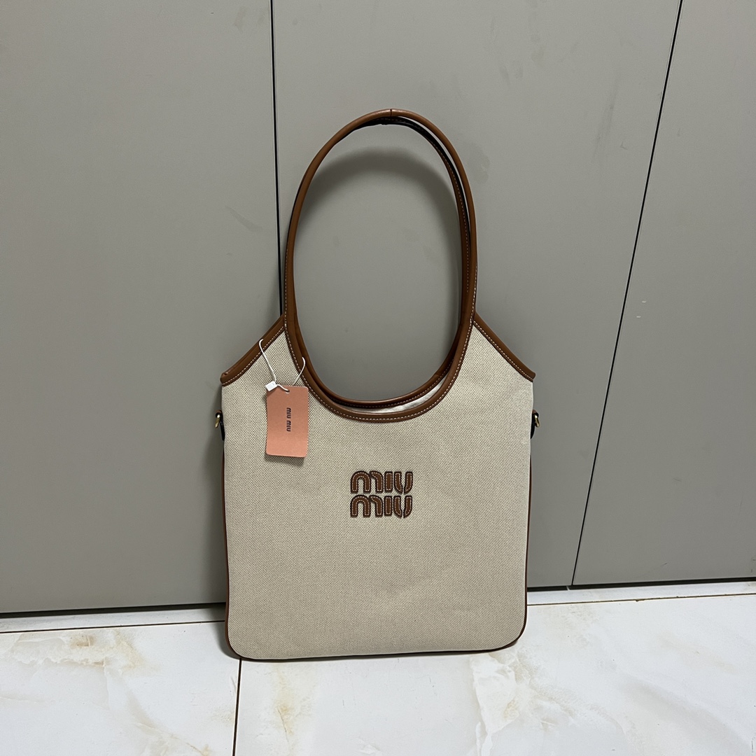 Miu Miu Canvas Hobo Shoulder Tote - Comprehensive