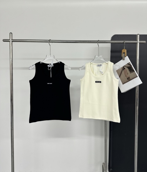Miu Logo Patchwork Solid Color Ribbed Knit Stretch Vest Tank Top 1 Miu Logo Patchwork Solid Color Ribbed Knit Stretch Vest Tank Top