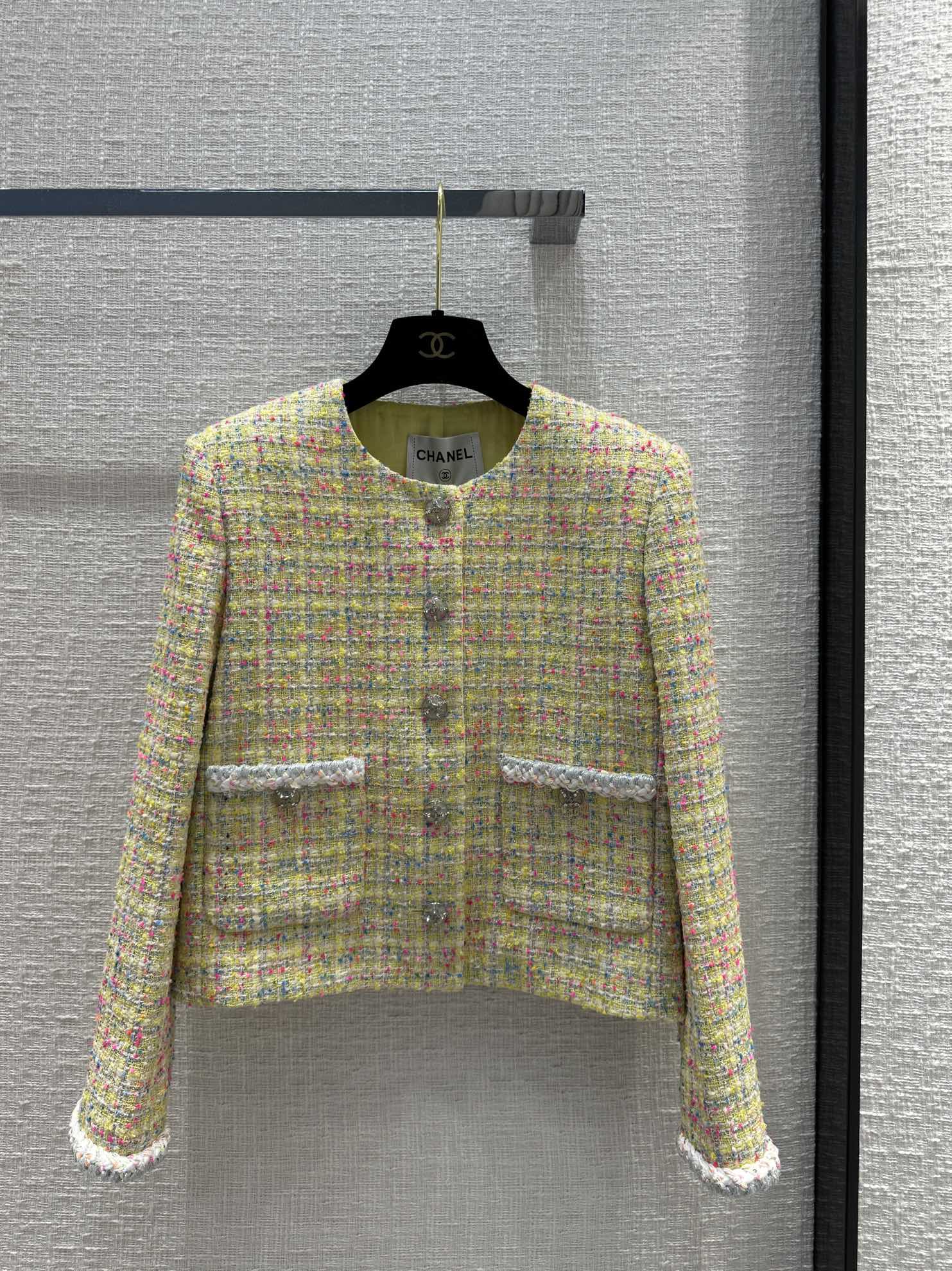 Chanel Clothing Coats & Jackets Lemon Yellow White Weave Monogram Reverse Silk Spring Collection