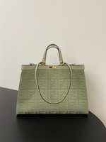 Fendi Peekaboo Handbags Tote Bags Brown Dark Green Gold Embroidery Canvas