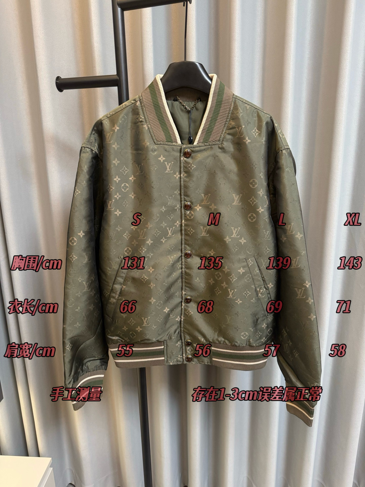 #SIZECHART LOUIS VUITTO/Louis 26FW 1V chaqueta de algodón con uniforme de béisbol verde militar y camuflaje estampado i…