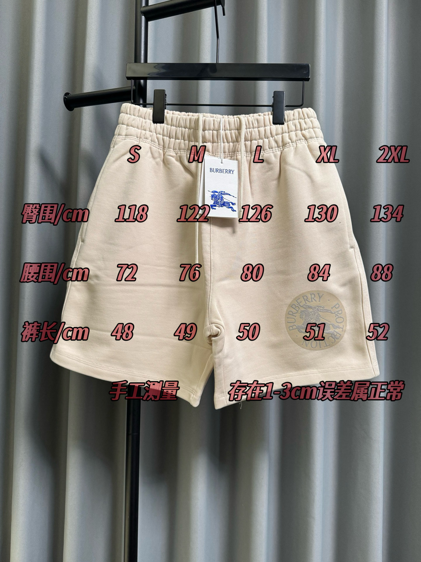 /Tabla de tallas Burberry/Burberry 26ss War Horse Seal Impreso pantalones cortos pesados ​​(Negro)