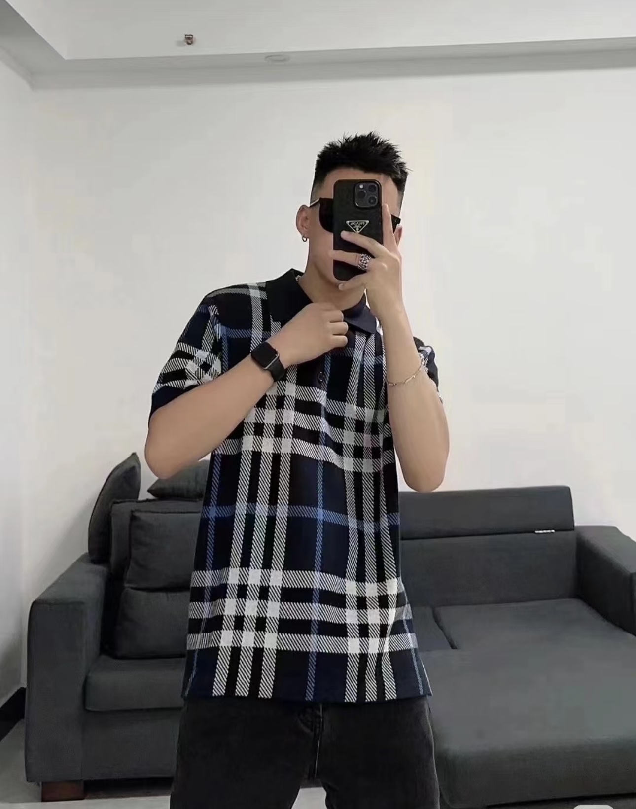 / Imagen del material de la parte superior del cuerpo BBR/Burberry 26Ss nuevo polo casual de manga corta a cuadros con …