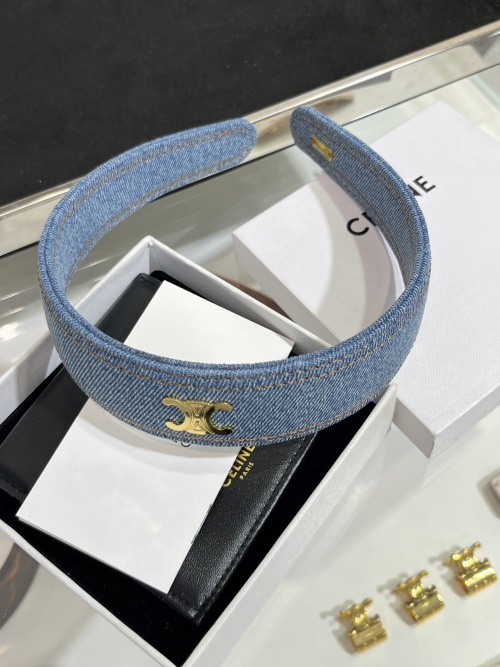 CELINE 25' New Gold Trimophe Denim Blue Headband - Chic & Youthful 1 CELINE 25' New Gold Trimophe Denim Blue Headband - Chic & Youthful