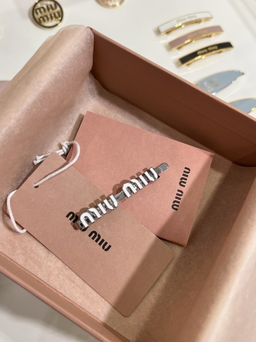 Miu Miu White Enamel Logo Silver Hair Clip, Sweet and Chic Hairpin 1 Miu Miu White Enamel Logo Silver Hair Clip, Sweet and Chic Hairpin