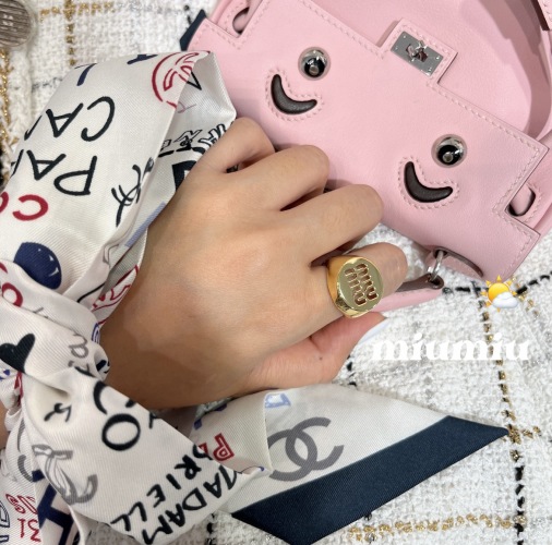 Miu Miu Gold-Tone Metal Ring with Logo | Classic & Chic 1 Miu Miu Gold-Tone Metal Ring with Logo | Classic & Chic