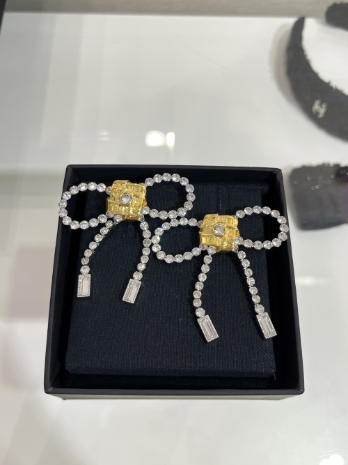 Elegant Chanel Crystal Bow Earrings with Gold Accents - Exquisite Design 1 Elegant Chanel Crystal Bow Earrings with Gold Accents - Exquisite Design