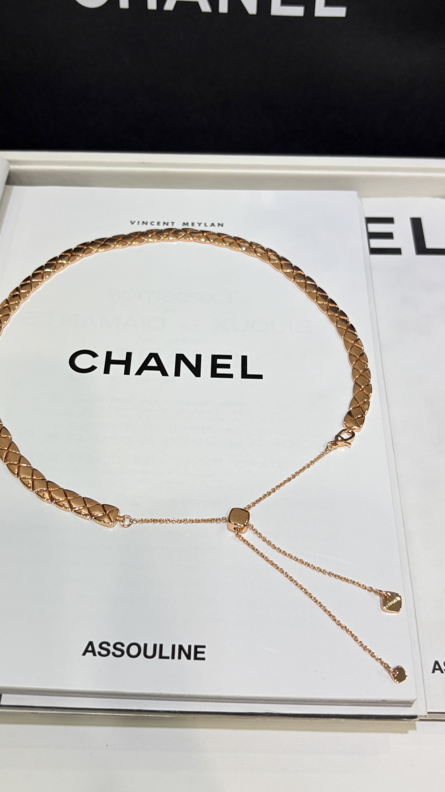 今日新品jennie同款\n新款cococrush菱格纹玫瑰金短项链choker\n\n经典菱格纹线条饱满简约又百搭\n柔性蛇骨链设计贴合颈部舒适度满分\n链条调节扣自由调节长度非常nice\n\nzp18k真金定制精工铜镀金\n高级珠宝系列项链带图片包装盒