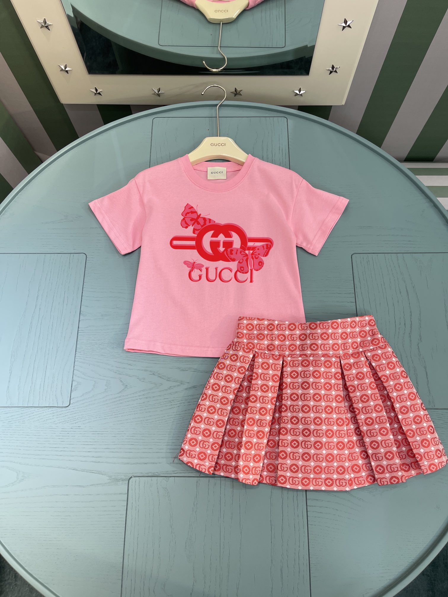 Gucci Clothing T-Shirt Top Sale
 Pink White Printing Cotton Summer Collection Vintage Short Sleeve