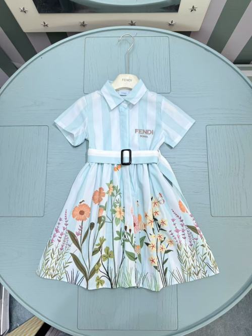 Fendi Girls' Striped Cotton Poplin Dress with Floral Embroidery, Size 90-150 1 Fendi Girls' Striped Cotton Poplin Dress with Floral Embroidery, Size 90-150