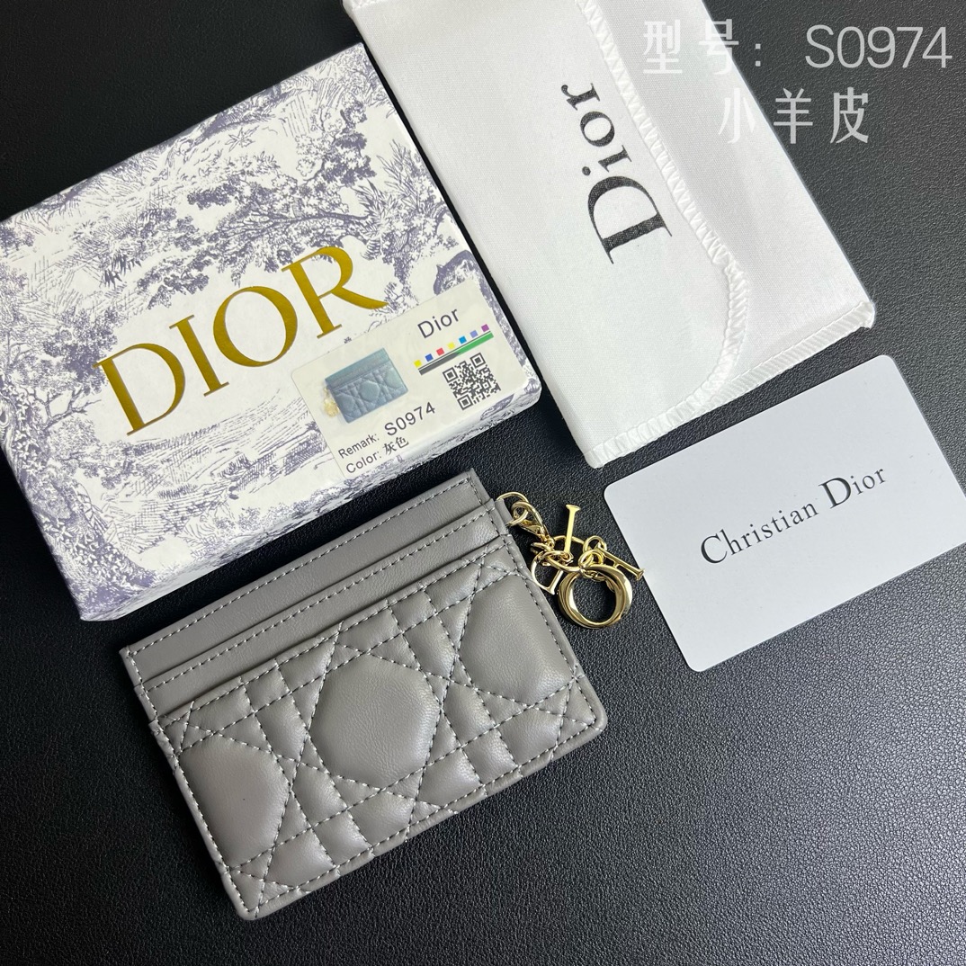 Dior Monederos Billetera Azul Cuero de vaca Laca Piel oveja Lady