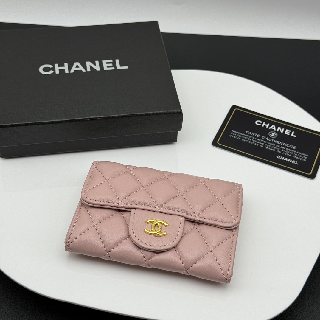 Chanel Classic Flap Bag Wallet Card pack High Quality Customize
 Gold Pink Lambskin Sheepskin