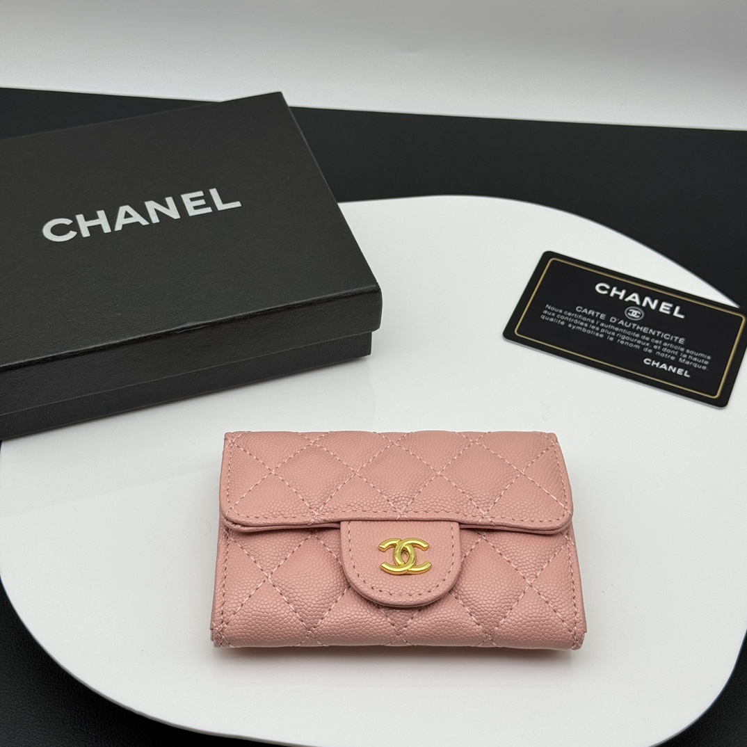 Chanel Classic Flap Bag Wallet Card pack Gold Pink Lambskin Sheepskin