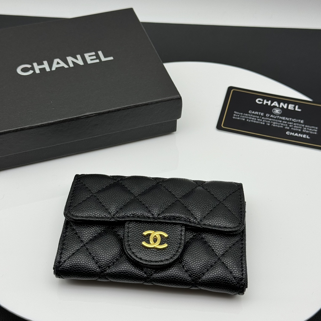 Chanel Classic Flap Bag Wholesale
 Wallet Card pack Black Gold Lambskin Sheepskin