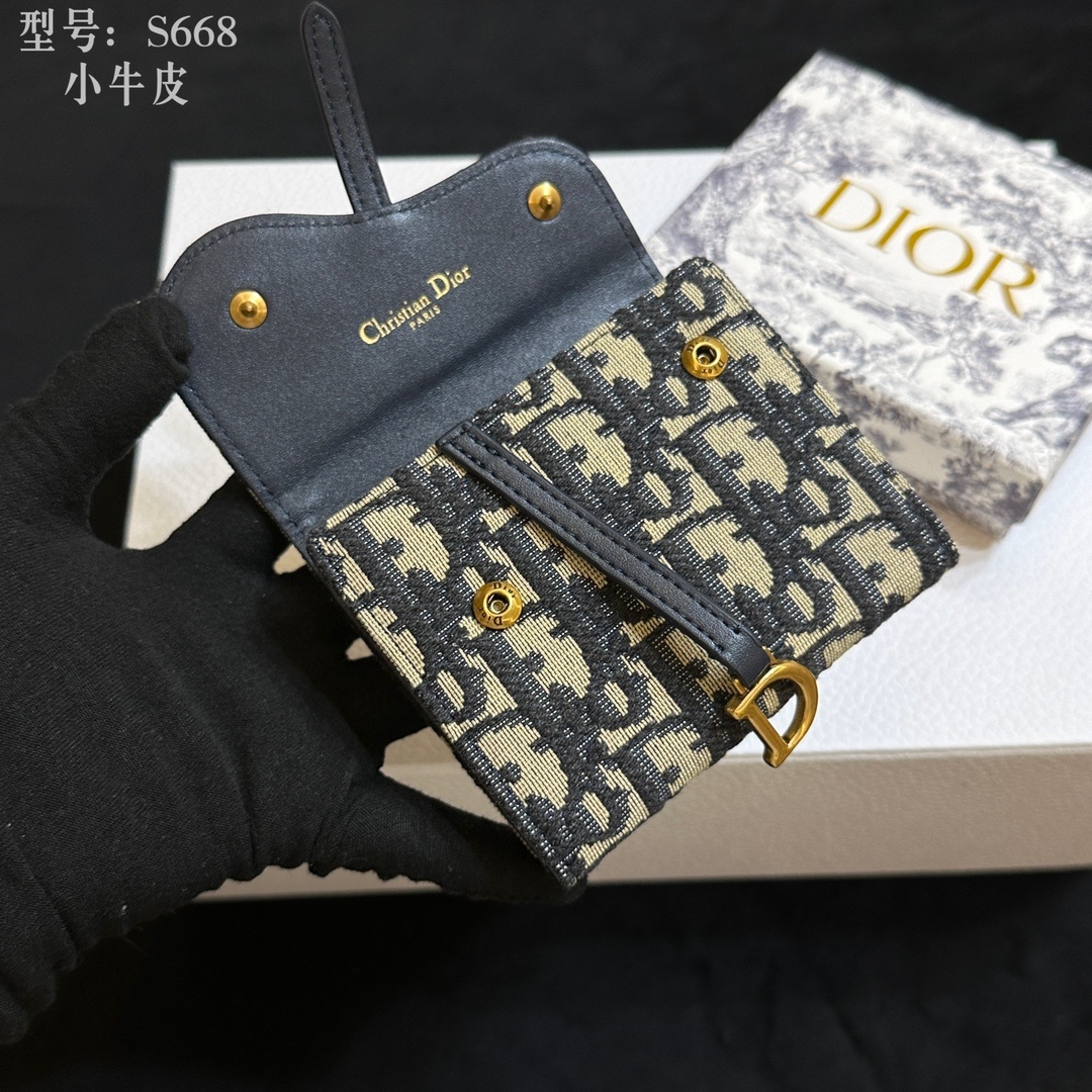 💎顶级质量 🇫🇷 DIOR迪奥三折钱夹 ❤️💌 二层小牛皮 非超迁‼️ 蓝色提花布 Dior Obliq