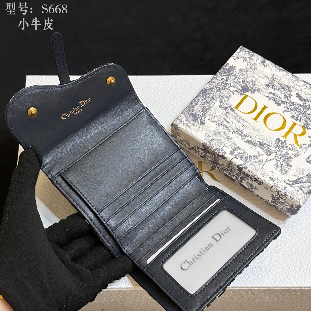 💎顶级质量 🇫🇷 DIOR迪奥三折钱夹 ❤️💌 二层小牛皮 非超迁‼️ 蓝色提花布 Dior Obliq