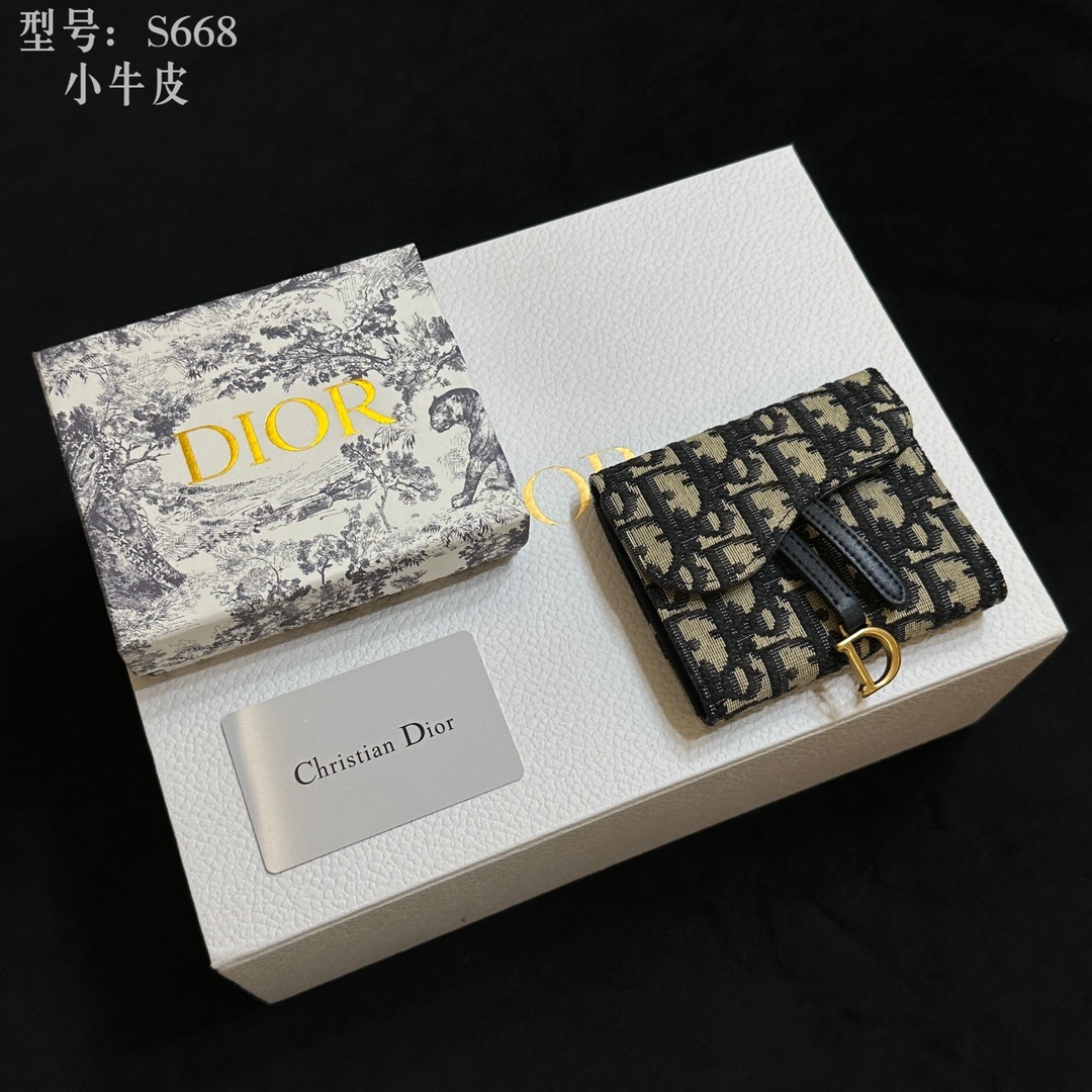 💎顶级质量 🇫🇷 DIOR迪奥三折钱夹 ❤️💌 二层小牛皮 非超迁‼️ 蓝色提花布 Dior Obliq