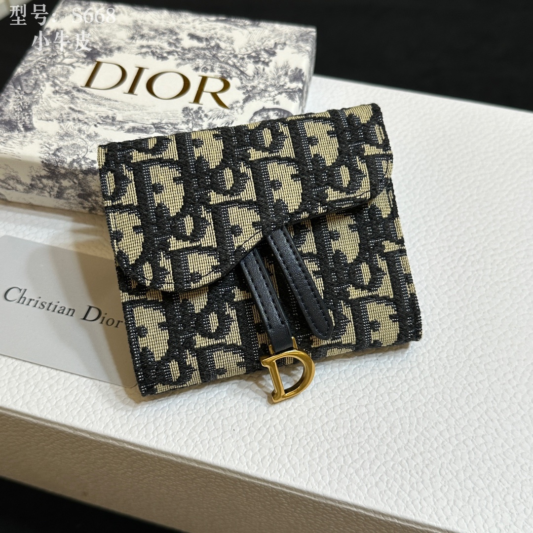 💎顶级质量 🇫🇷 DIOR迪奥三折钱夹 ❤️💌 二层小牛皮 非超迁‼️ 蓝色提花布 Dior Obliq