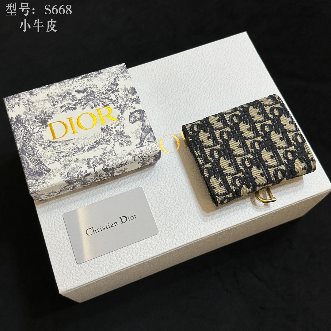 💎顶级质量 🇫🇷 DIOR迪奥三折钱夹 ❤️💌 二层小牛皮 非超迁‼️ 蓝色提花布 Dior Obliq