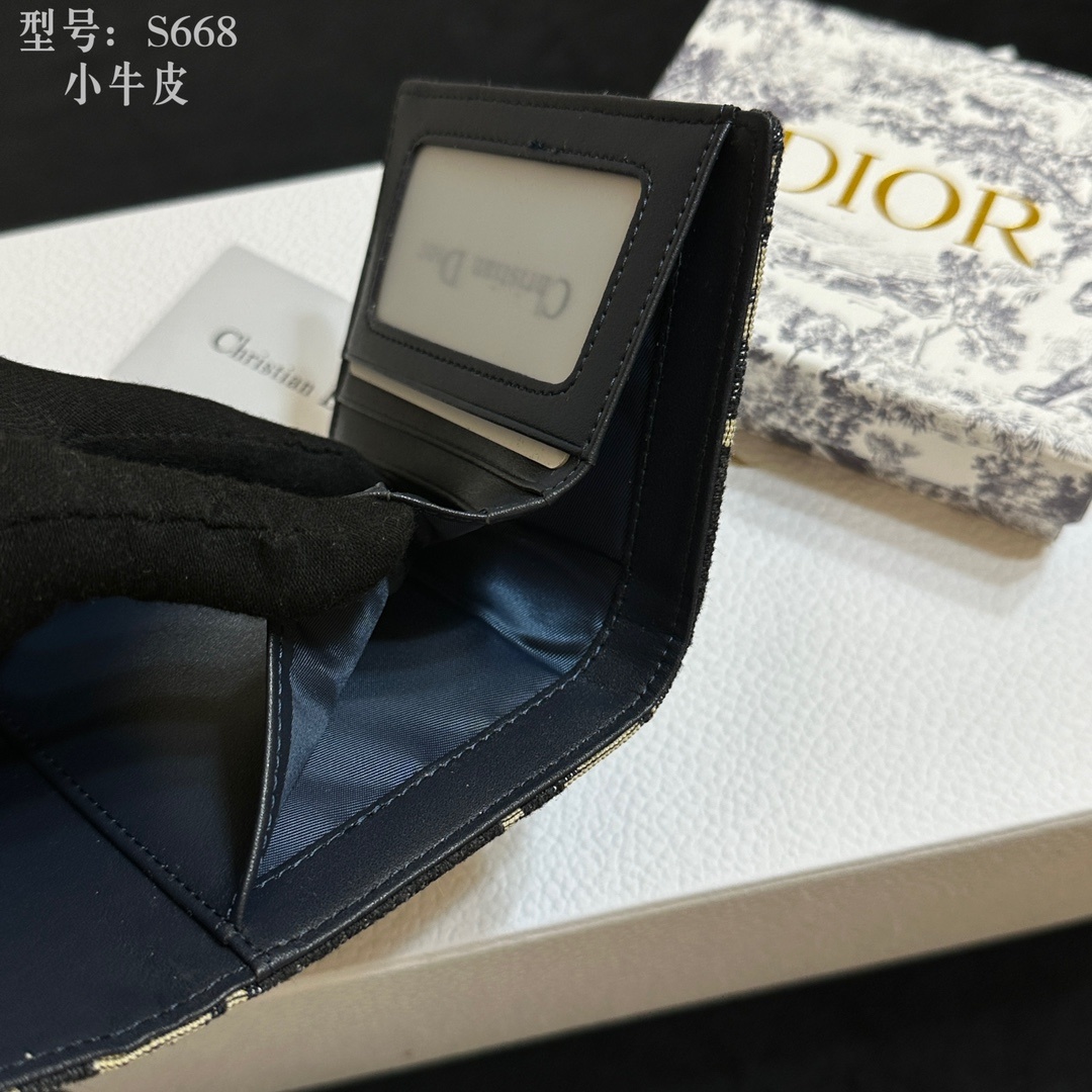 💎顶级质量 🇫🇷 DIOR迪奥三折钱夹 ❤️💌 二层小牛皮 非超迁‼️ 蓝色提花布 Dior Obliq