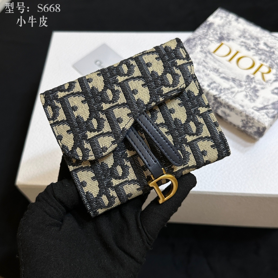 💎顶级质量 🇫🇷 DIOR迪奥三折钱夹 ❤️💌 二层小牛皮 非超迁‼️ 蓝色提花布 Dior Obliq