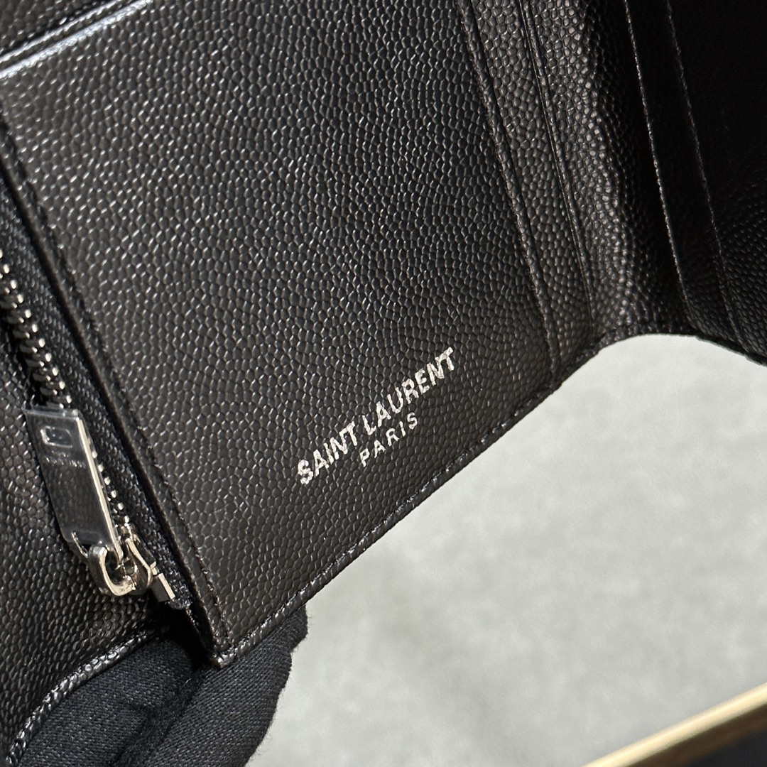 SAINT LAURENT 魚子酱黒銀金 二折短夹財布
